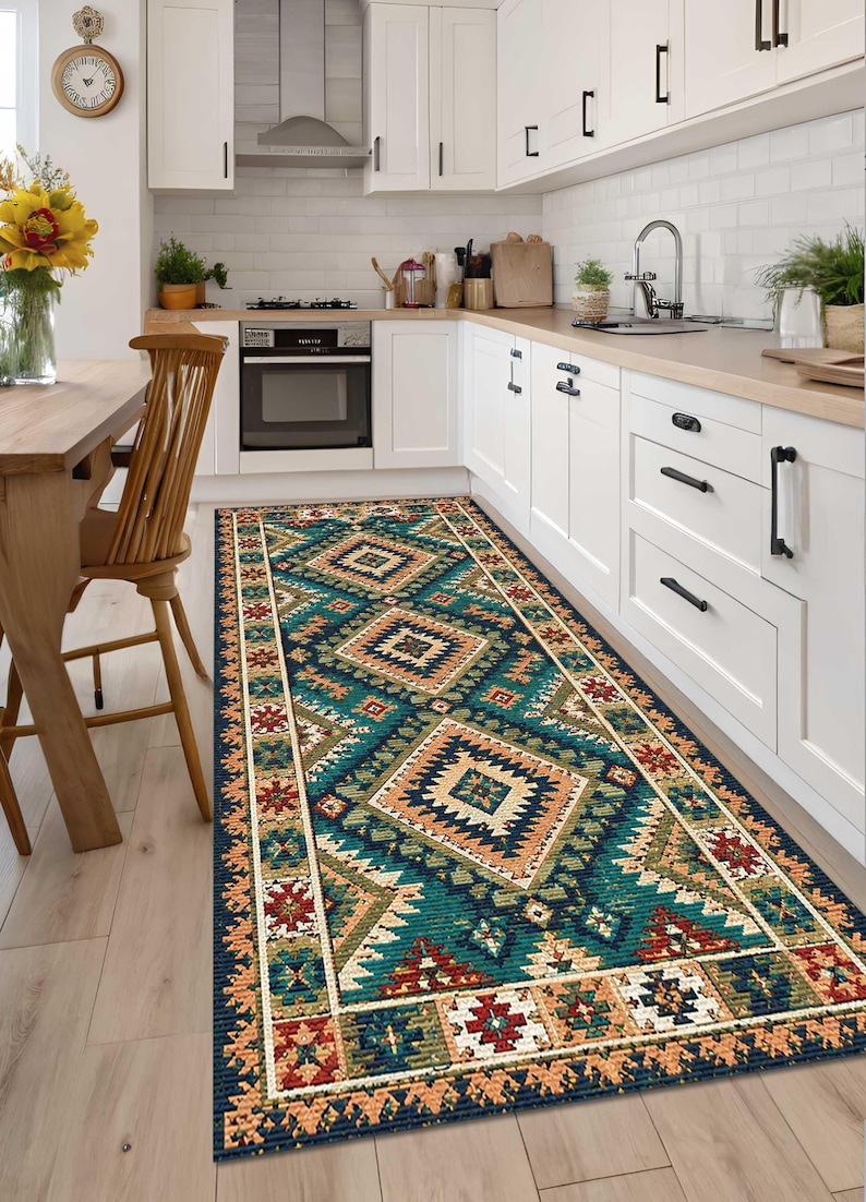 Aztec Runner Rug, Southwestern Kitchen Carpet, Tribal Hallway Runner ...