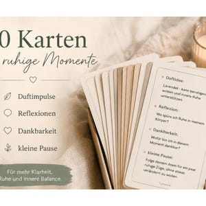 May include: A deck of 30 cards for calm moments, featuring prompts for reflection, gratitude, and relaxation. The cards are displayed with a lit candle in a glass holder, promoting mindfulness and inner peace.