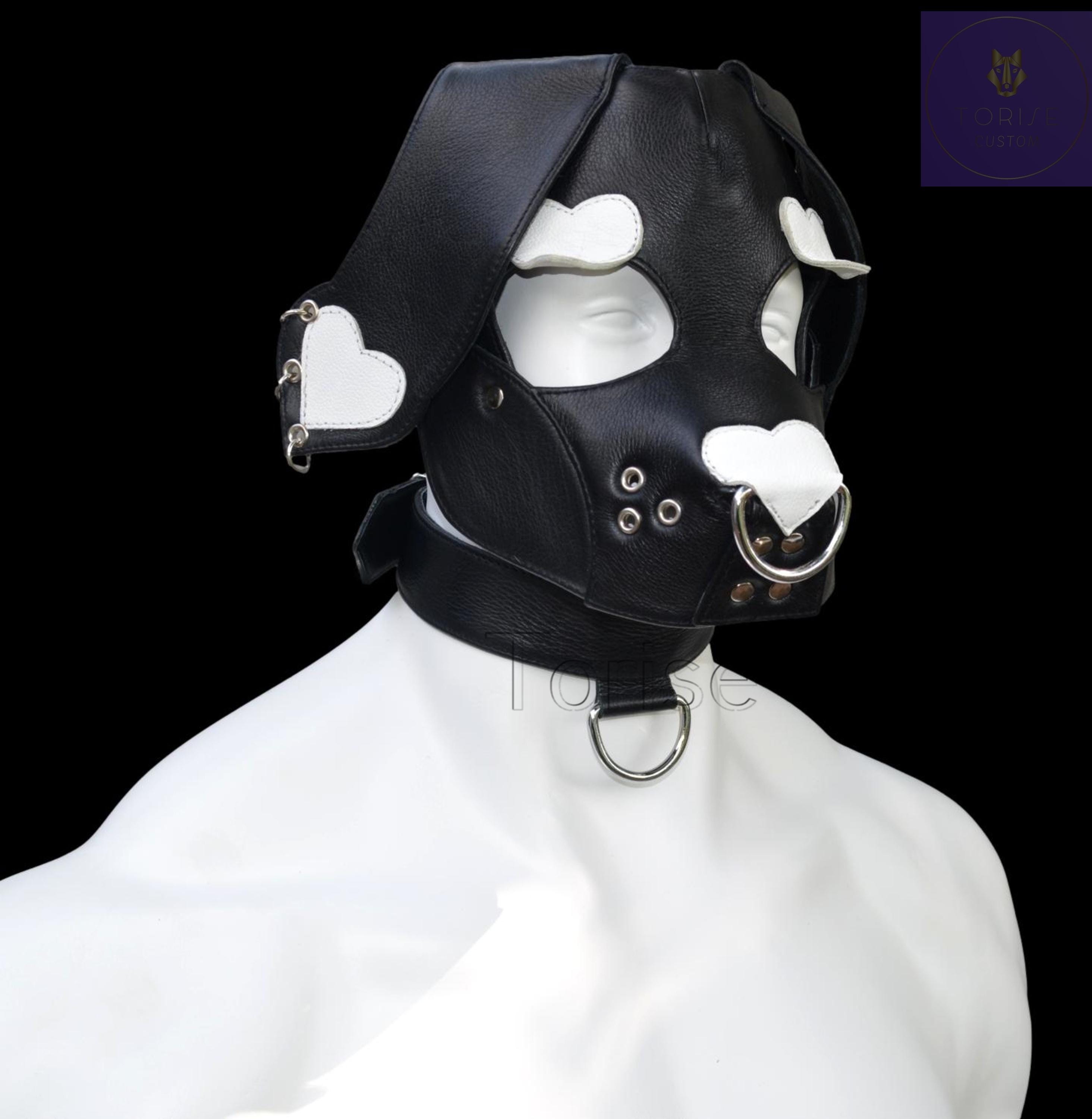 Handmade Leather Puppy Hood ,Genuine Dog Mask Adjustable, Custom Hood
