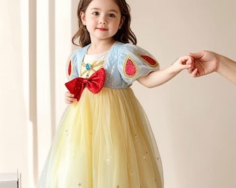 Girls Snow White Princess Dress with Headband, Toddler Summer Tulle Party Dress, Cute Disney Inspired Birthday Outfit, Kids Cosplay Costume