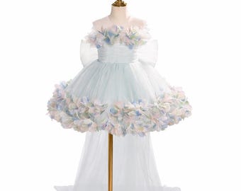 Mint Green Flower Girl Dress, Girls Princess Tulle Gown, Birthday Party Dress, Pageant Dress, Wedding Party Dress