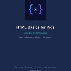 Cuaderno de ejercicios de HTML básico para niños, hojas de trabajo de programación imprimibles para edades de 8 a 12 años, actividades para colorear y aprender HTML, informática para la educación en casa.