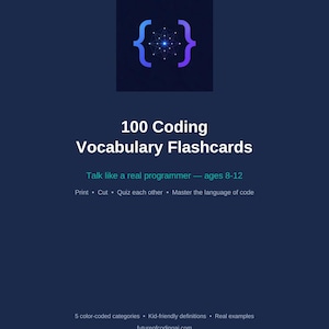 100 cartes de vocabulaire de programmation pour enfants, termes informatiques imprimables pour les 8-12 ans, cartes d'apprentissage STEM, enseignement à domicile