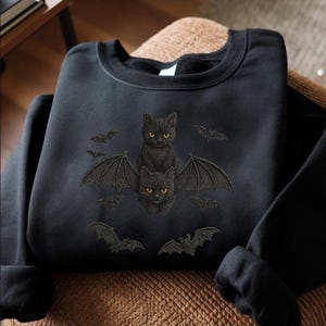 Quality embroidered pullover jumper, gothic, witch, black cat