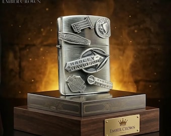 Harley Style Sammlergeschenk für ihn, Premium Zippo Feuerzeug Vintage Badge Design, Herren Accessoires Geburtstagsgeschenk Jubiläumsgeschenk Einzigartig