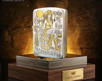Encendedor estilo vaquera del oeste, regalo vintage de arte del desierto para él, accesorio premium para hombre, encendedor Zippo a prueba de viento, regalo de cumpleaños de diseño único
