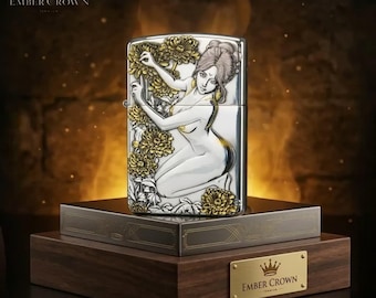Encendedor elegante con grabado floral, diseño artístico de desnudo, regalo para él, accesorio masculino premium, encendedor Zippo a prueba de viento, excelente regalo de cumpleaños
