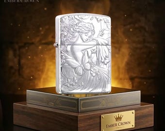 Encendedor elegante con grabado artístico, diseño de mujer fantástica, regalo para él, accesorio masculino premium, encendedor Zippo a prueba de viento, idea de regalo de cumpleaños