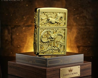 Juego de encendedores Zippo Dual Dragon Horse, grabados en oro y plata, coleccionables, regalo único para él, regalo de cumpleaños, accesorios para hombre, regalo para el Día del Padre