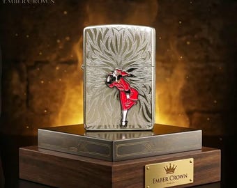 Encendedor Zippo Artístico Floral Lady, elegante vestido rojo grabado, regalo de colección para él, regalo de cumpleaños, regalo de aniversario, regalo del Día del Padre