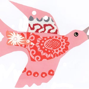 Guirlande OISEAUX CHANTEURS faite main, 8 oiseaux de différentes couleurs avec collage image 3