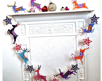 Scandi Christmas Garland: Reindeer and Stars with Gold Dust