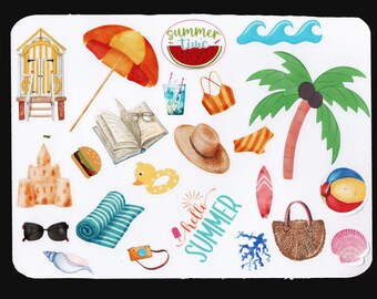 HALLO SUMMER Handmade Stickers een verzameling vintage zon-zee- en surfafbeeldingen