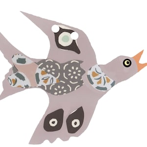 Guirlande OISEAUX CHANTEURS faite main, 8 oiseaux de différentes couleurs avec collage image 9