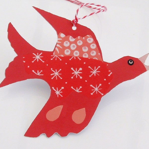 5 Gift Tags 'SINGING BIRDS'  Cutout Bird Shapes 5 colours