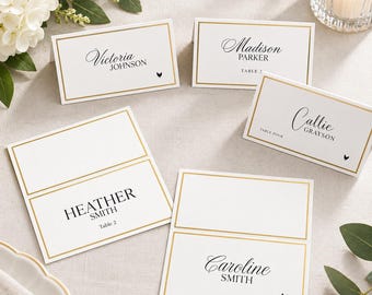 Printed Custom Gold Foil Border Place Cards 2 x 3.5 | Personalized Table Tent Cards | Fast Turnaround & FedEx 2nd Day Shipping