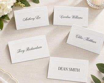 Embossed Personalized Printed Table Tent Cards | Raised Heirloom Notch Border Place Cards | Guest Name Cards