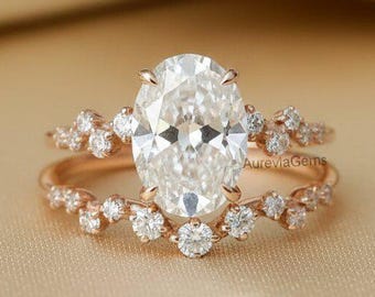 2,50 CT ovale diamanten trouwring set 14k roségouden jubileumring set beloftering ovale moissaniet verlovingsring set jubileumring
