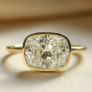 Bague de fiançailles en or 14 carats avec moissanite coussin, bague de voyage minimaliste, bague de promesse unique, bague en diamant simulé, alliance solitaire.
