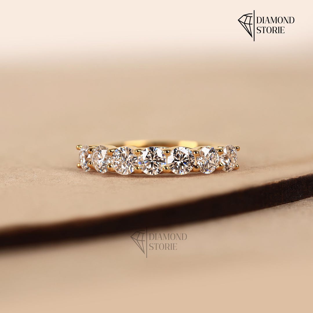 Round Cut Moissanite Wedding Band for Women 14K Yellow Gold Half ...