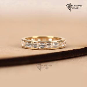Asscher Cut Diamond Eternity Band, 14k Gold Channel Set Wedding Ring, Full Eternity Stackable Band, Step Cut Lab Diamond Ring for Women
