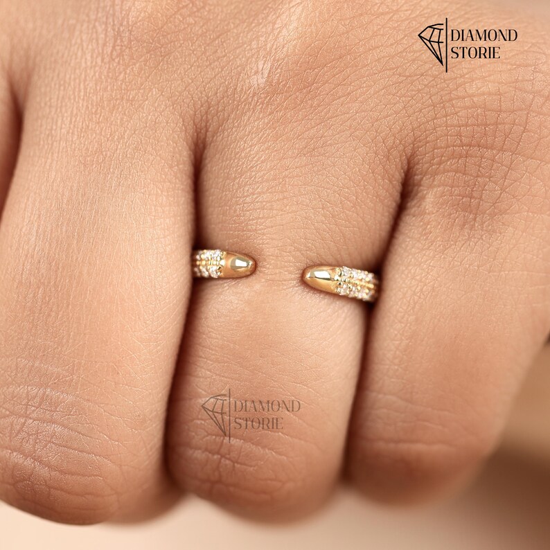Open Pass Rings Gold Open Wrap Ring With Pave Diamonds, Minimalist Bypass Ring for ...