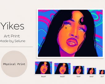 Ojej, neonowy portret | Twarz kobiety w stylu pop-art, psychodeliczne kolory