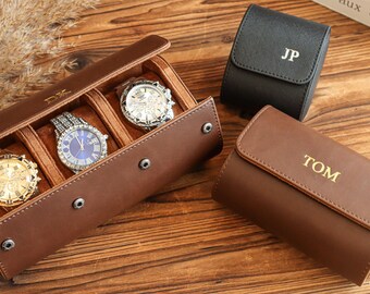 Personalized Leather Watch Box, Custom Leather Watch Case,Custom Father's Day Gift, Watch travel case, Custom Valentine Gift, Gift for Him