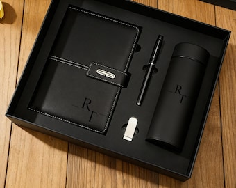 Custom Engraved Notebook With Pen, Leather Notebook Set, End Of Year Thank You Gift, Matching Pen, Custom Graduation Gifts, New Job Present
