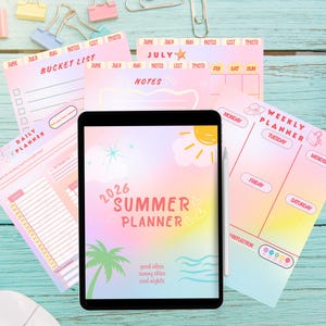 Sommarplanerare 2026, utskrivbar månads-, vecko- och dagsplanerare, sommarminnen, anteckningar och bucket list (PDF digital nedladdning)