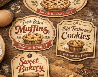 Paquete de etiquetas imprimibles, etiquetas Kraft vintage para frascos, panadería, velas y productos artesanales, pequeñas empresas, PDF PNG SVG Descarga instantánea