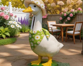 Porch Goose Outfit, Spring/Summer Pastoral Style Porch Goose Decoration, Daisy Straw Hat Goose Ornament, Creative Gift for Neighbors