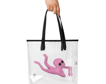Bolso transparente rosa con diseño de vampiro alienígena – Bolso de playa transparente de ciencia ficción, original y divertido.