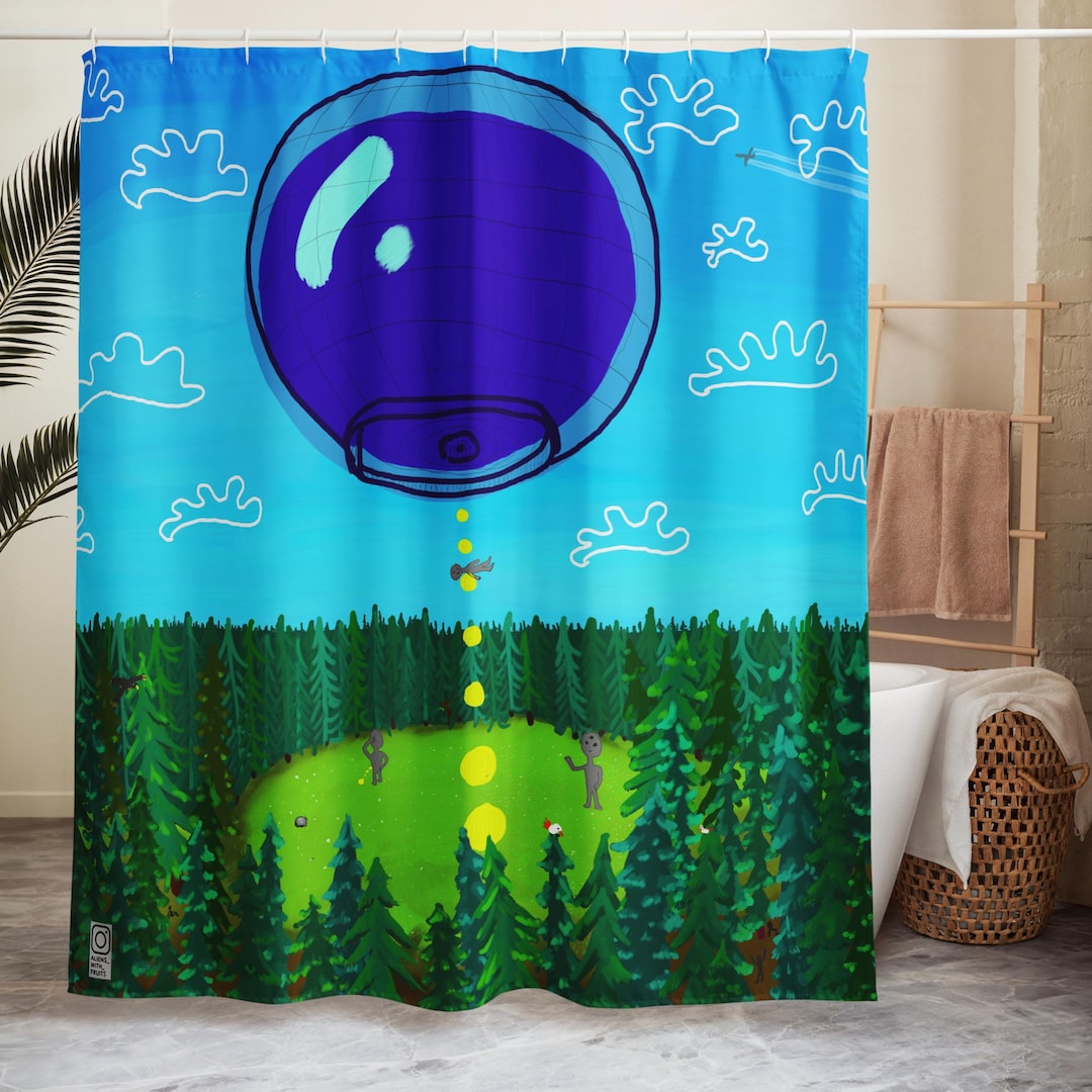 Blueberry Alien Spacecraft Shower Curtain – Weird Sci-fi Taiga Forest ...