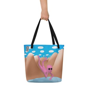 Bolso tote rosa con estampado integral de vampiro alienígena – Bolso de playa grande de ciencia ficción con bolsillo interior