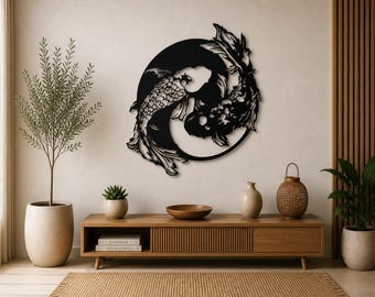 Yin Yang Koi Fish SVG | Japanese Zen Wall Art File (Laser Cut)