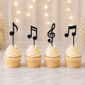 Musiknoter Cupcake Toppers SVG Bundle | Musikalisk Festdekor, G-klav Laserskuren Fil