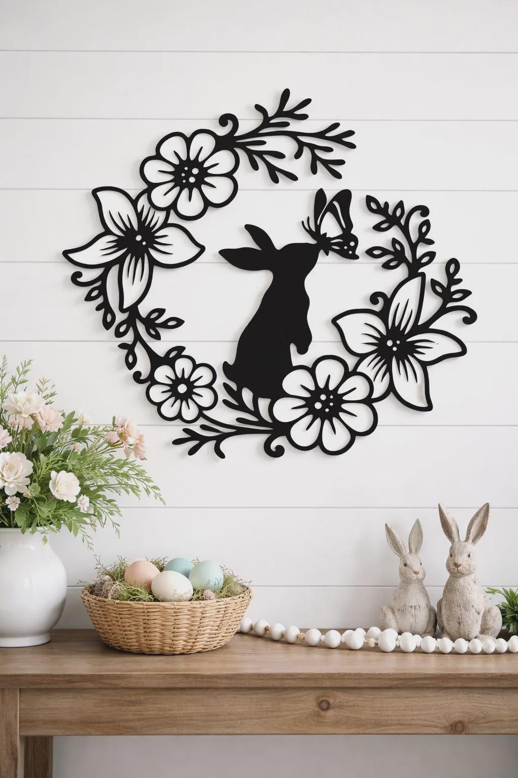 Floral Bunny SVG Laser Cut File | Easter Wreath Wall Art (digital ...