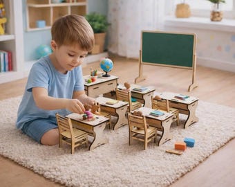Archivo SVG de mobiliario escolar en miniatura para casa de muñecas / Archivo de corte láser (descarga digital)