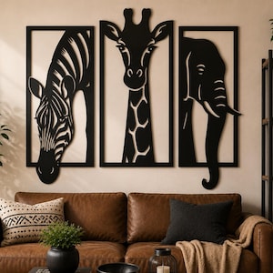 Safari Animal Wall Art SVG Bundle | Zebra, Giraffe, Elephant Laser Cut File (Digital Download)