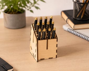 Portalápices de 3 mm SVG / Organizador de escritorio cortado con láser / Soporte de madera para bolígrafos / Descarga digital