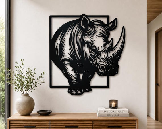 Rhino Wall Art SVG, Rhinoceros Metal Wall Decor, Safari Laser Cut File, Wildlife CNC Design, Plasma Cut Animal Art, Modern Rhino SVG