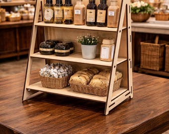 Wood Display Stand 3mm SVG | Laser Cut Shelves | Wooden Organizer Rack | Digital Download