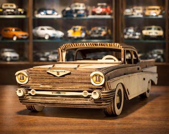 Rompecabezas de madera 3D cortado con láser: modelo de coche clásico / 3 mm / Instrucciones en vídeo