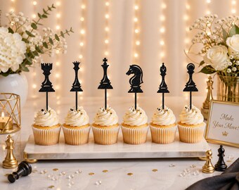 Chess Piece Cupcake Toppers SVG Bundle | King Queen Knight Decor (Laser Cut File)
