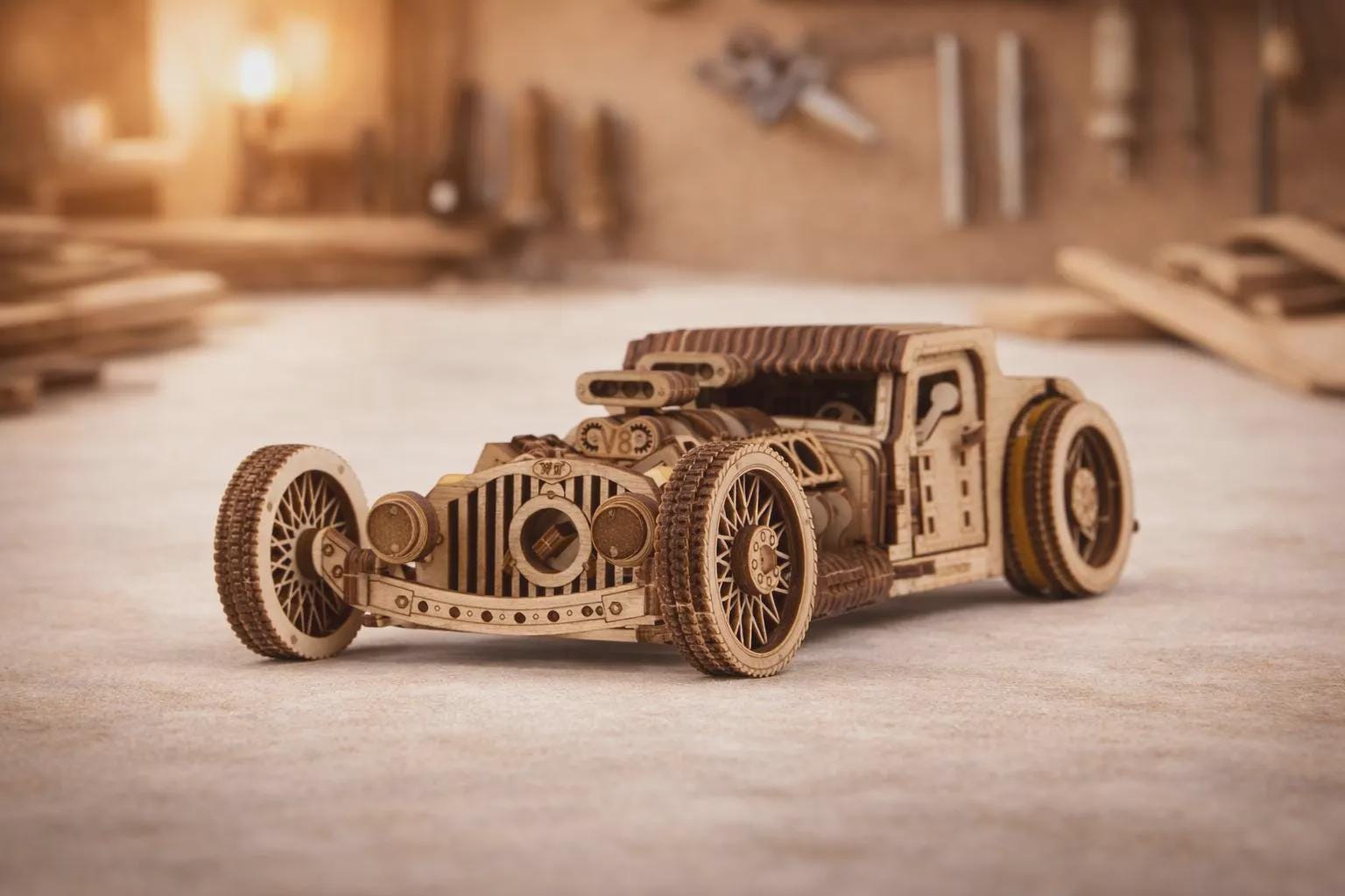 Laser Cut Wooden Hot Rod Car Model | 3D Mechanical Puzzle SVG (digital ...