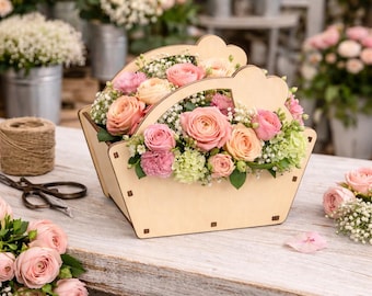 Laser geschnittener Blumenkorb SVG | Geschenkkorb aus Holz Vorlage (Digitaler Download)