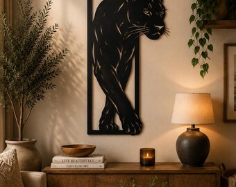 Cuadro decorativo de pantera negra, decoración geométrica de animales de safari (SVG)