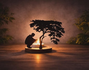 Laser Cut Candlestick Tree with Man – Tealight Candle Holder SVG | 3mm Wood | Digital Download
