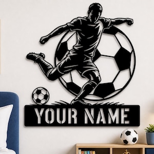 Personalized Soccer Player Wall Art SVG | Custom Sports Name Sign (Laser Cut)